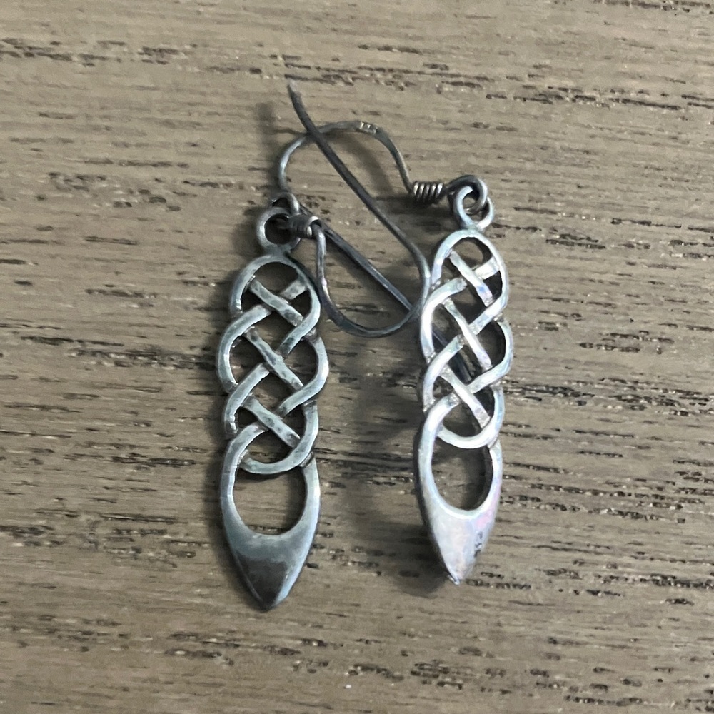 925 Silver Celtic Knot Drop Earrings - Sterling Style vintage